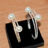 Fashion 2 Rows Imitation Pearls Rhinestone Open Bracelets Bangles Women Wedding Jewelry Party Accessries