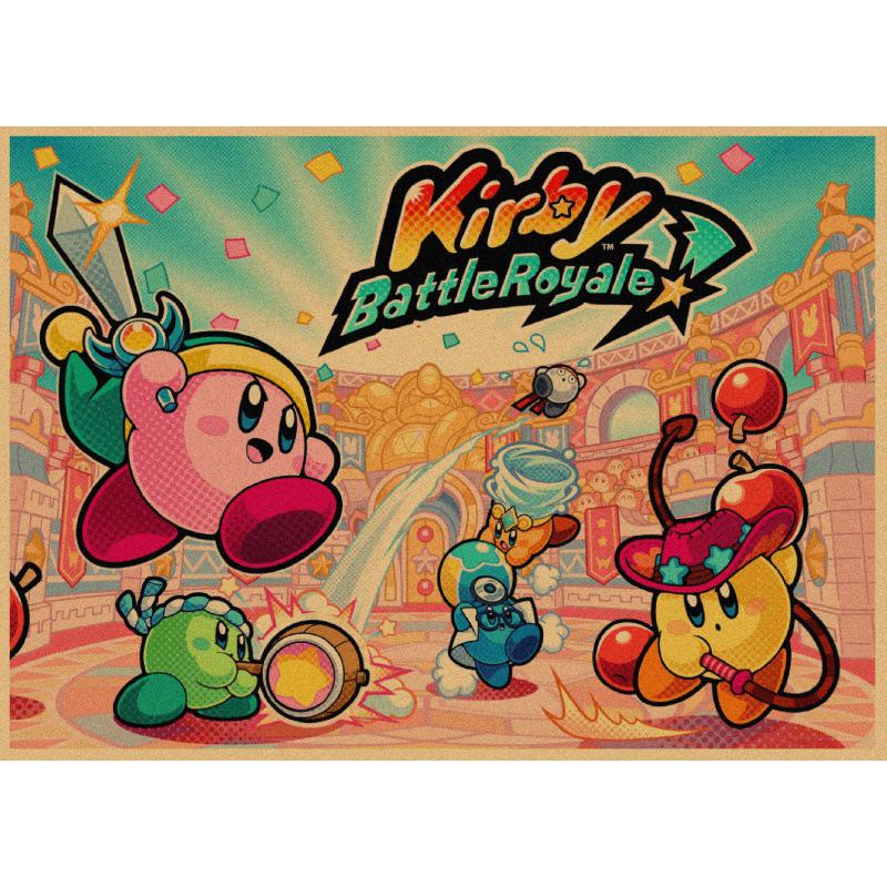 Kirby Retro Japanese Anime Poster - Cartoon Kraft Paper Wall Art