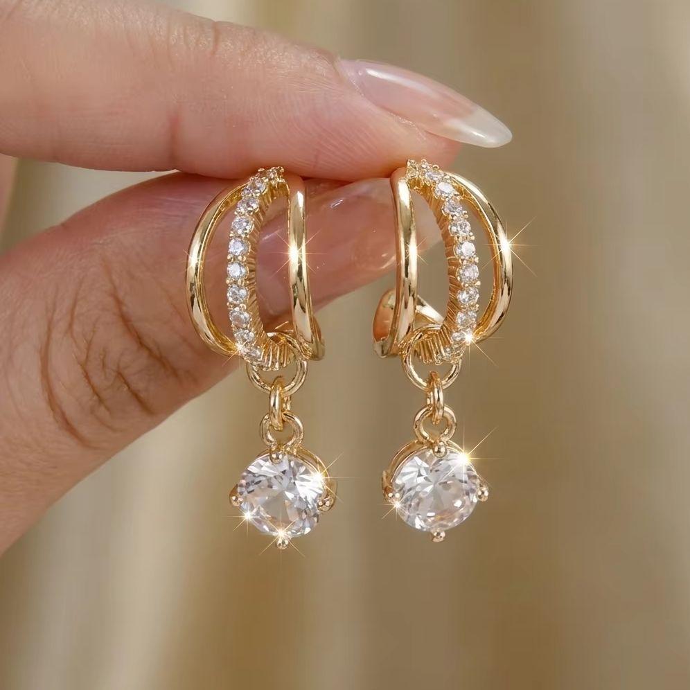 Unique Design Sparkling Zircon C Shaped Drop Earrings For Women Shiny Cubic Zirconia Niche Earring Bridal Wedding Party Jewelry