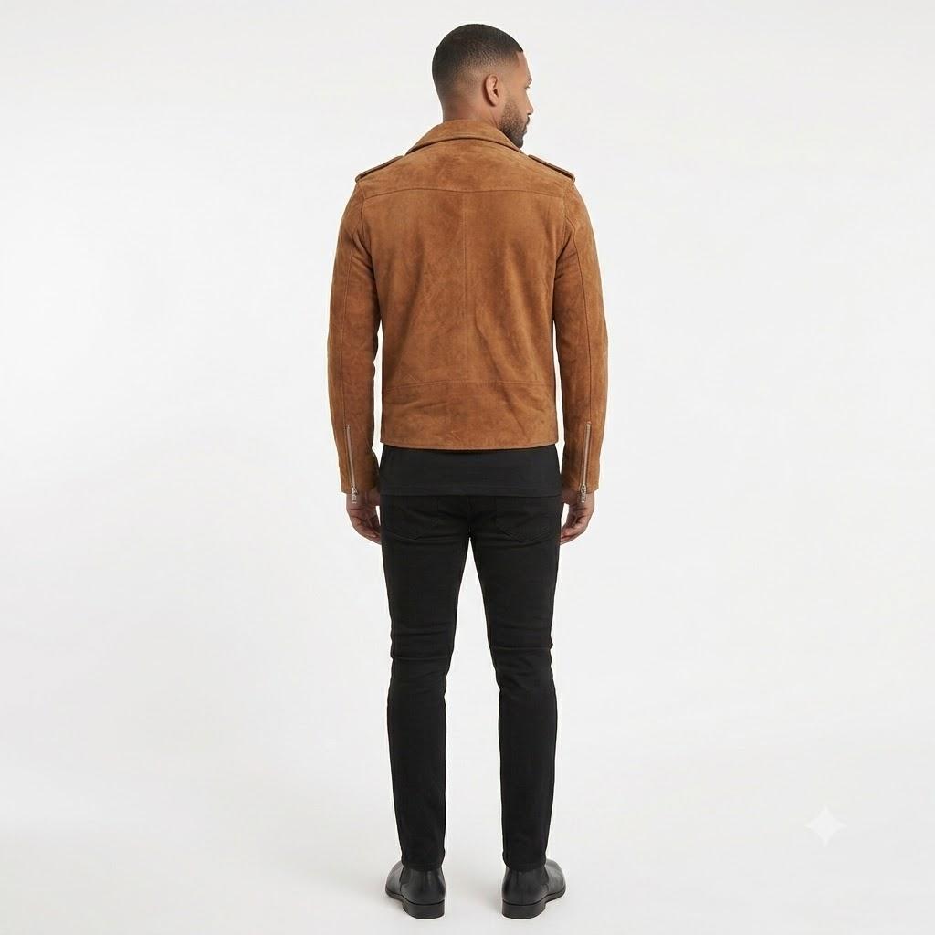 Men's Suede Genuine Pure Lambskin Leather Jacket Fit Stylish Tan Biker Handmade