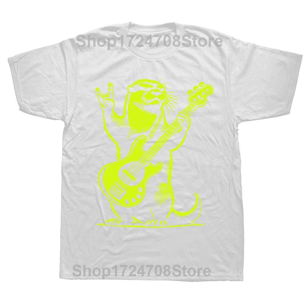 Rock N Roll Otter Playing Guitar Funny Mens Womens Otter T Shirts Summer Cotton Streetwear Short Sleeve Birthday Gifts T-shirt