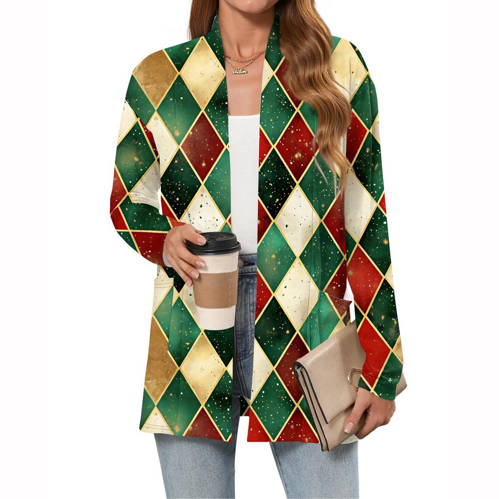Women's Christmas Printed Lightweight Cardigan Long Sleeved Casual Loose Thin Fit With Pockets Cardigan Jacket