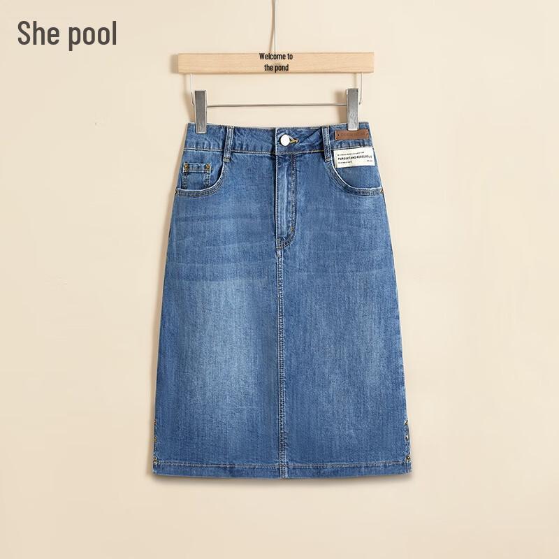 Women s 2025 Spring/Summer High-Waist Slit Washed Denim Skirt S