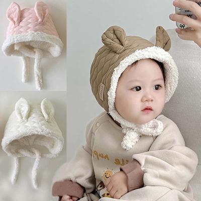 Korean Baby Hats Cute Cartoon Boy Babies Hat Winter Kids Ear Protection Caps Retro Plaid Warm Cap Children Head Accessories