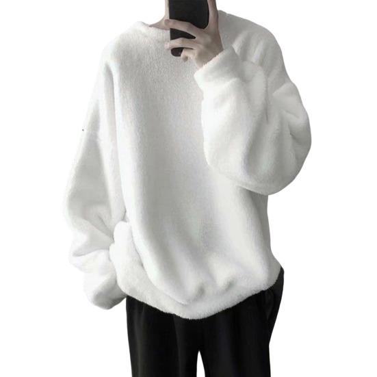 Bluză de trening groasă de iarnă cu gât rotund și mânecă lungă, culoare solidă, pentru bărbați. Bluză de trening supradimensionată, culoare solidă, pluș pe ambele fețe.