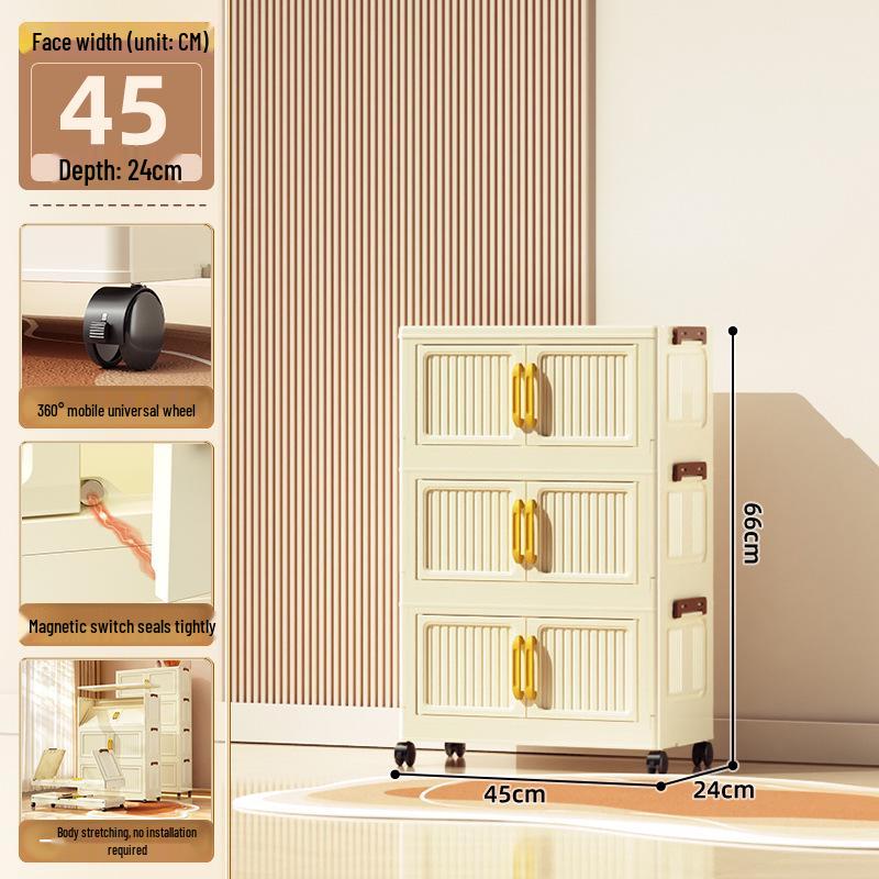 40-60cm Wide Transparent Foldable Double Door Floor Storage Cabinet with Multiple Layers