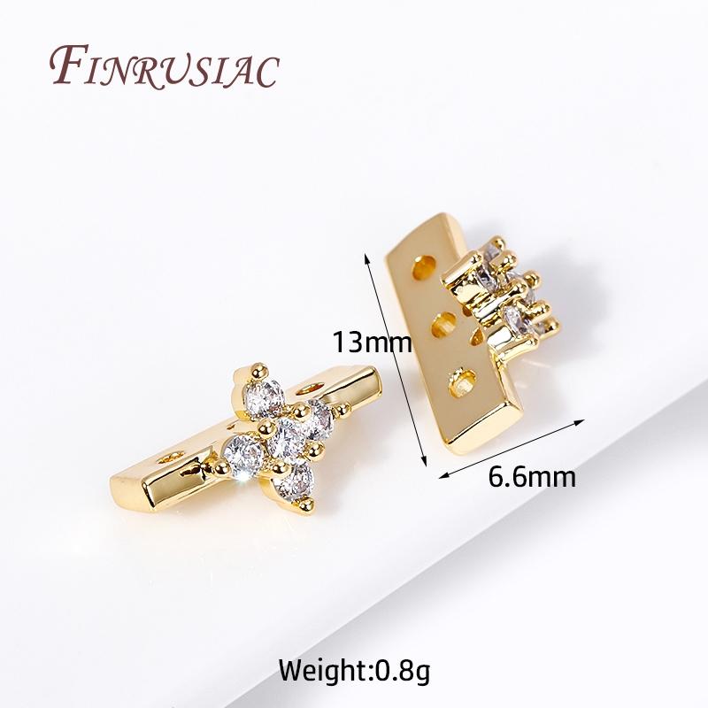 18K Gold Plated Inlaid Zircon Flower Shape Connector 2/3 Hole Spacer Accessories Separators For DIY Strands Beading Jewelry