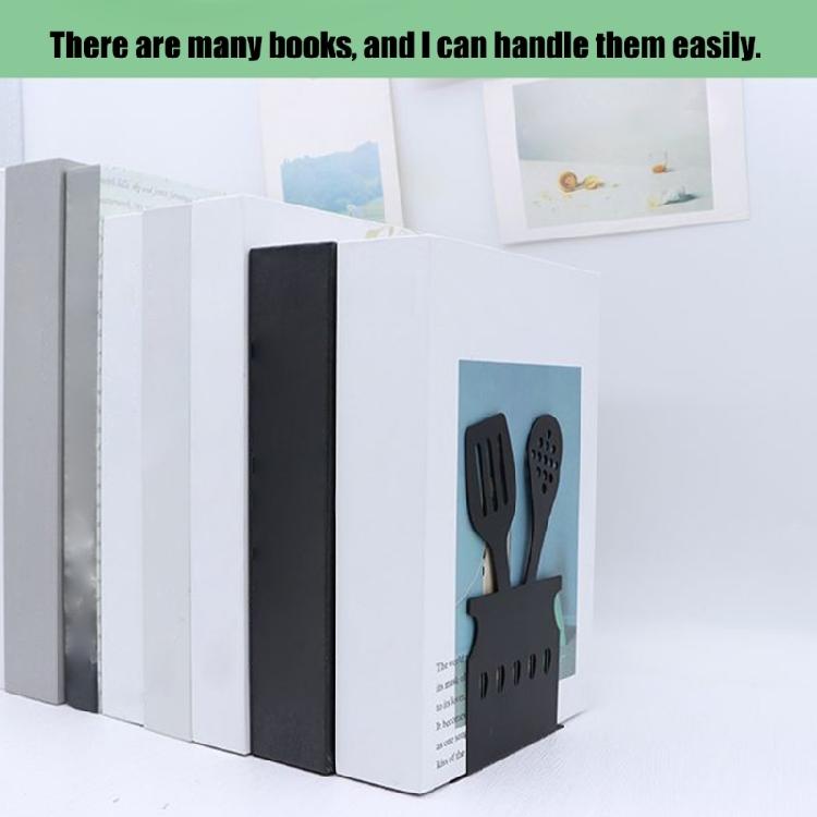 2Pcs Black Metal Bookends Kitchenware Themed Book Stoppers Heavy Duty Desk Book Organiser For Office Home Library School