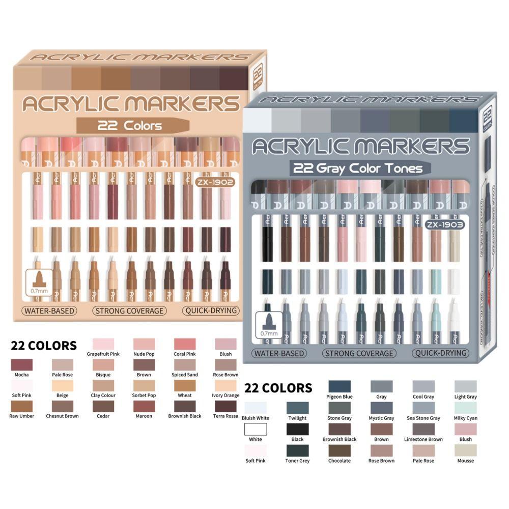 22 Farben Acrylfarbmarker Malstifte Set Holz Leinwand Stein Glas