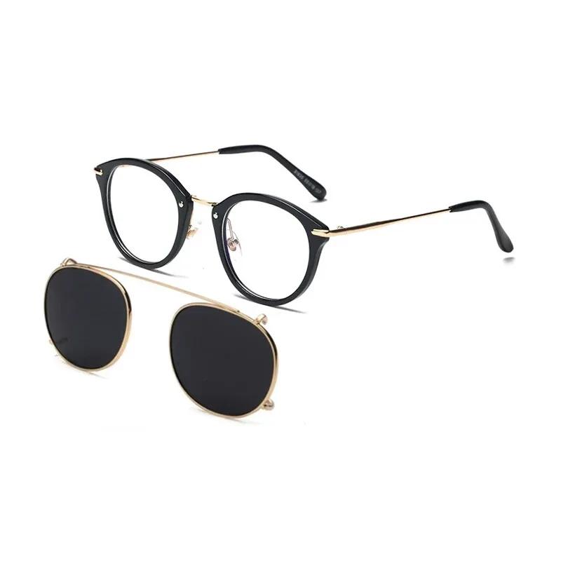 Fashionable Round Metal 2-In-1 Sunglasses Men'S And Women'S Trend Detachable Glasses Set Outdoor Driving Sun Protection Goggles