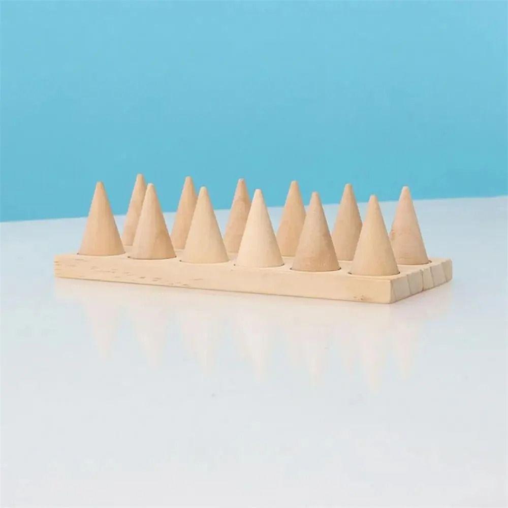 Retro Finger Rings Holder Decorative Ring Storage Rack Wood Cone Ring Display Stand  Key
