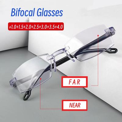 Anti Blue Light Intelligent Presbyopia Glasses Men Women Near Far Sight Reading Glasses Rimless Bifocal Glasses +1.0 To +4.0