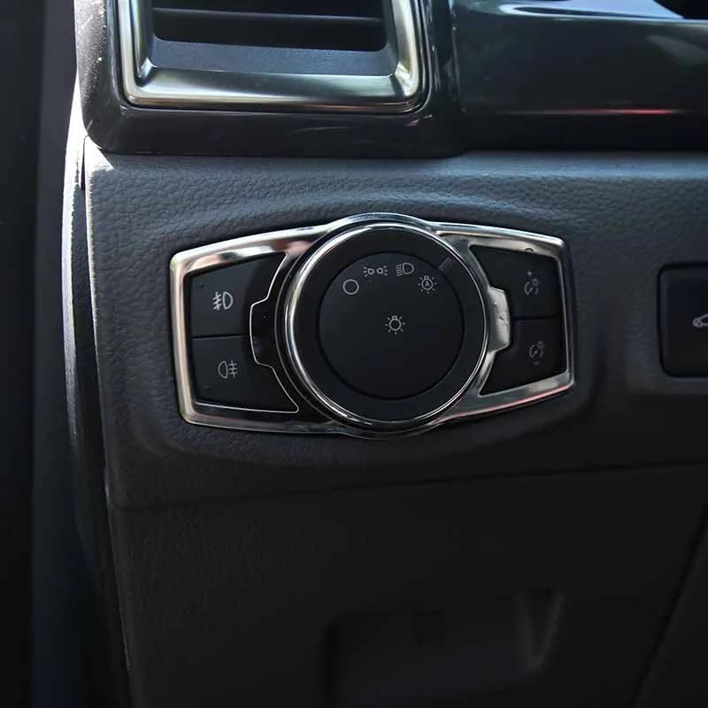 My Good Car Stainless Steel Headlight Switch Sequins Cover Trim Stickers For Ford Focus 3 4 MK3 Kuga Escape Mustang Everest