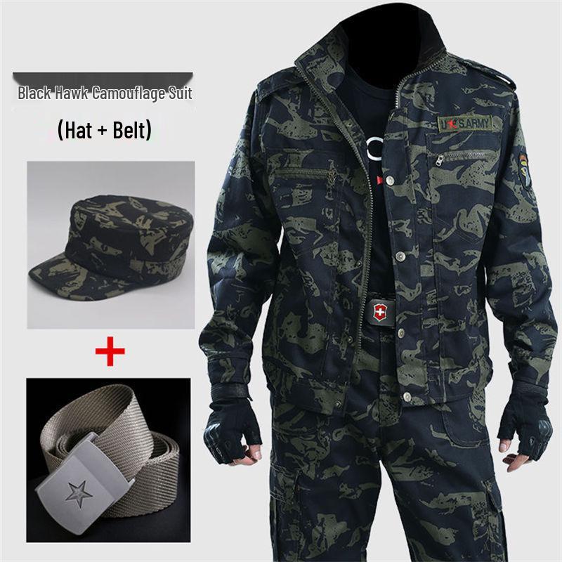 Men's Black Python Pattern Camouflage Workwear Set - Wear-Resistant Labor Protection for Spring and Autumn
