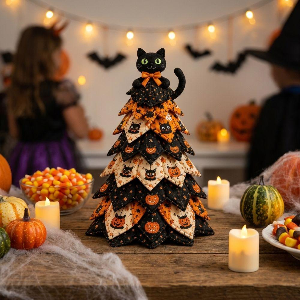 Vintage Halloweenská prošívaná látka Stromová sada DIY Patchwork Stolní stromová sada Polička na krb