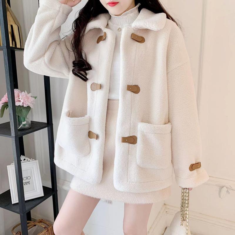 Lamb Coat for Small People, Short Autumn and Winter Korean Style Loose Lamb Velvet All-match Fragrant Top