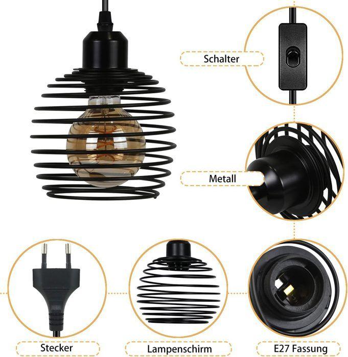 Pendant Lamp - NETTLIFE - 1fla - Black - E27 - Metal 150 Cm
