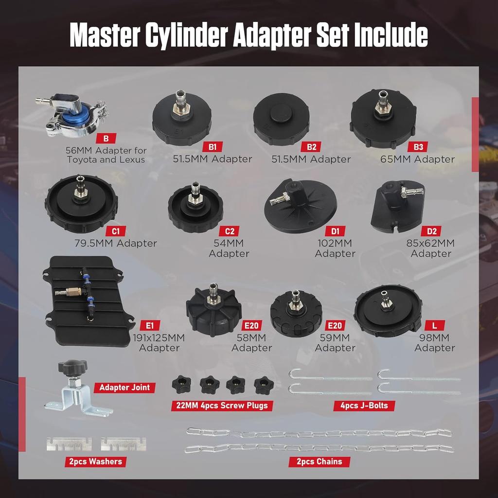 12-Piece Brake Bleeder Kit with Quick Connector and Master Cylinder Adapter for Most Vehicles