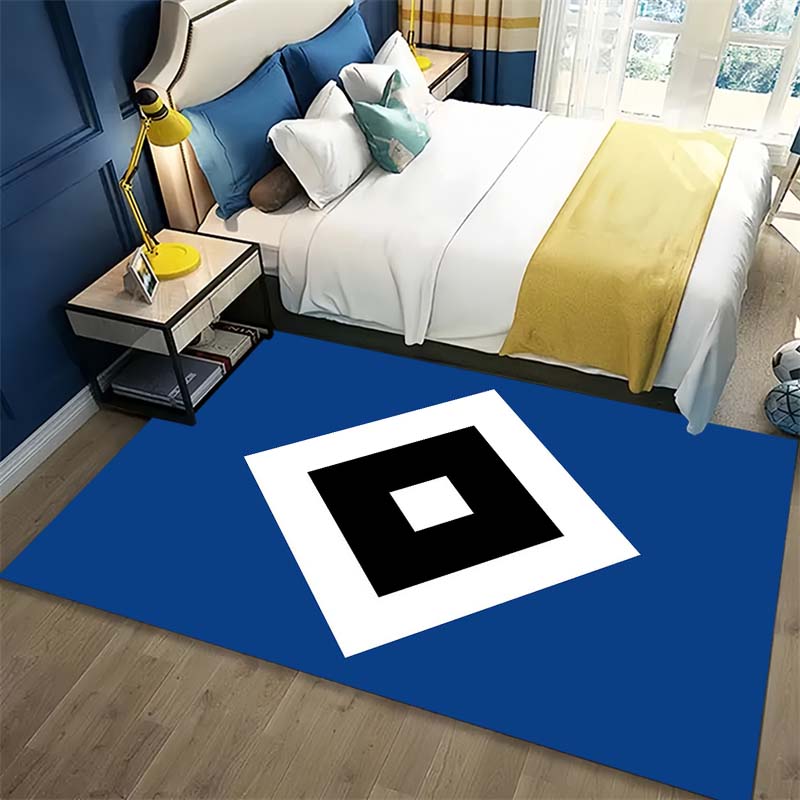 Hamburger SV Club Square Logo Simple Area Rug, Non Slip Solid Blue Floor Mat for Living Room Bedroom German Soccer Fan Decor