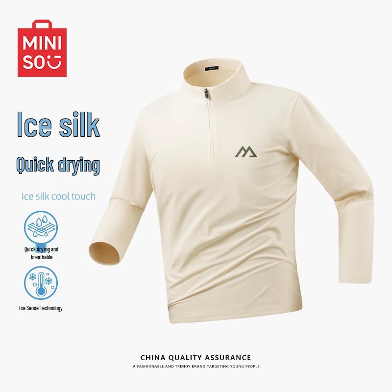 MINISO Men s Quick-Dry Anti-Bacterial Half-Zip Stand Collar Long Sleeve T-Shirt 4XL