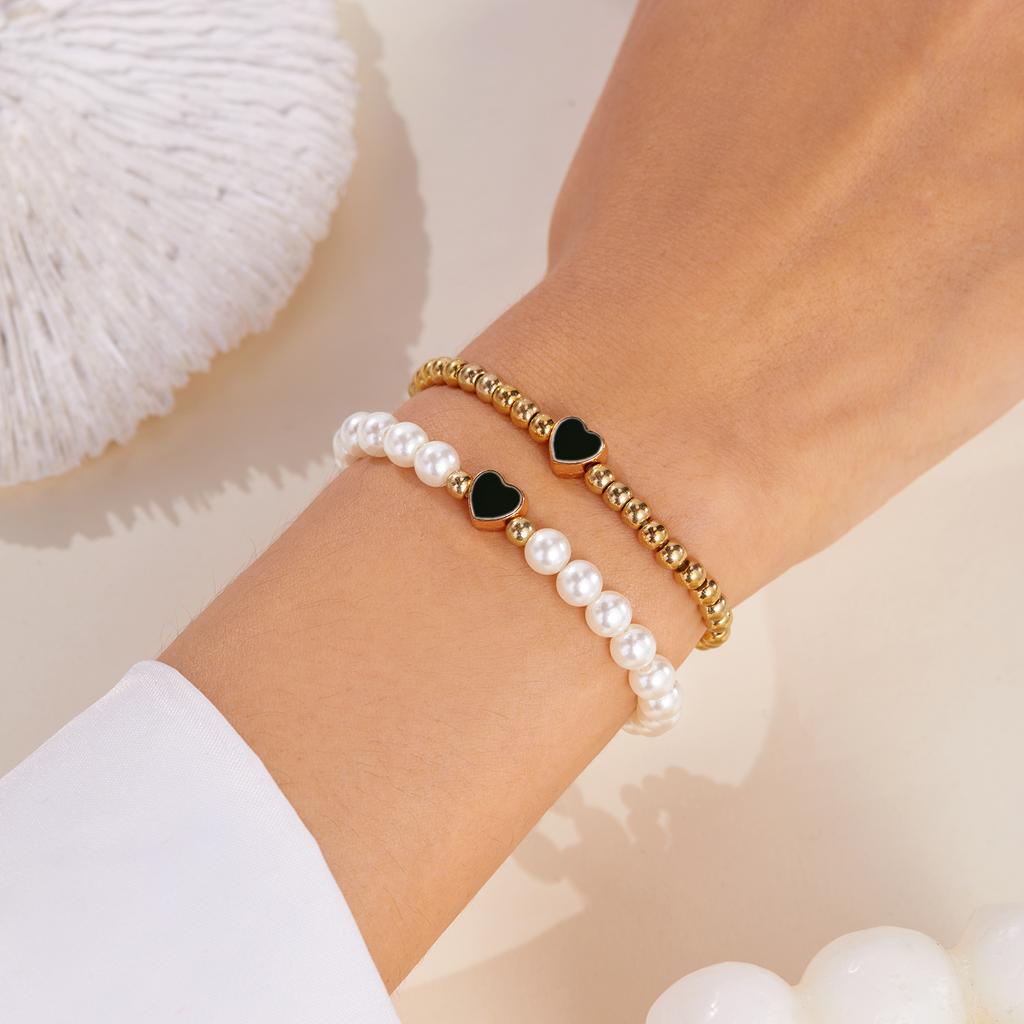 Double Layer Colorful Heart Beaded Bracelets for Women Elegant Imitation Pearl Handmade Bracelets  Friendship Jewelry