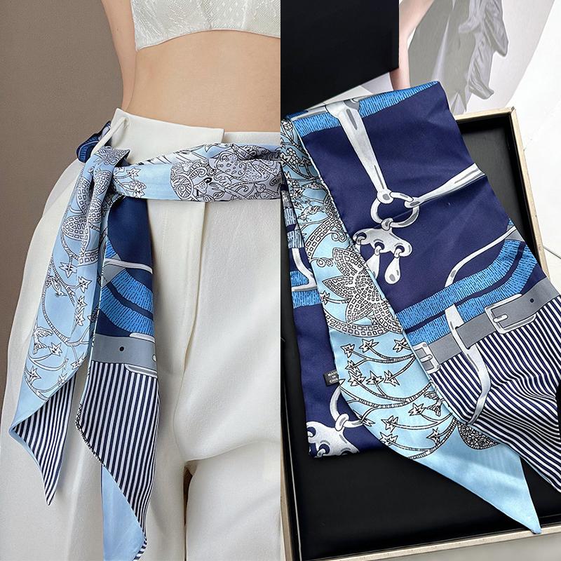 Long Small Silk Satin Scarf Women Waist Belt Decorative Female Bevel Neck Scarf Korean Multifunctional Hair Ribbon