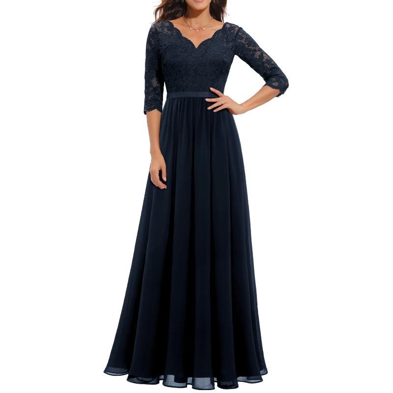 Color code new European and American hot-selling dresses lace splicing long waist noble dress dresses