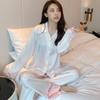 Striped Print Women Pajama Set Lace Sweet Long Sleeved Suit Pyjamas