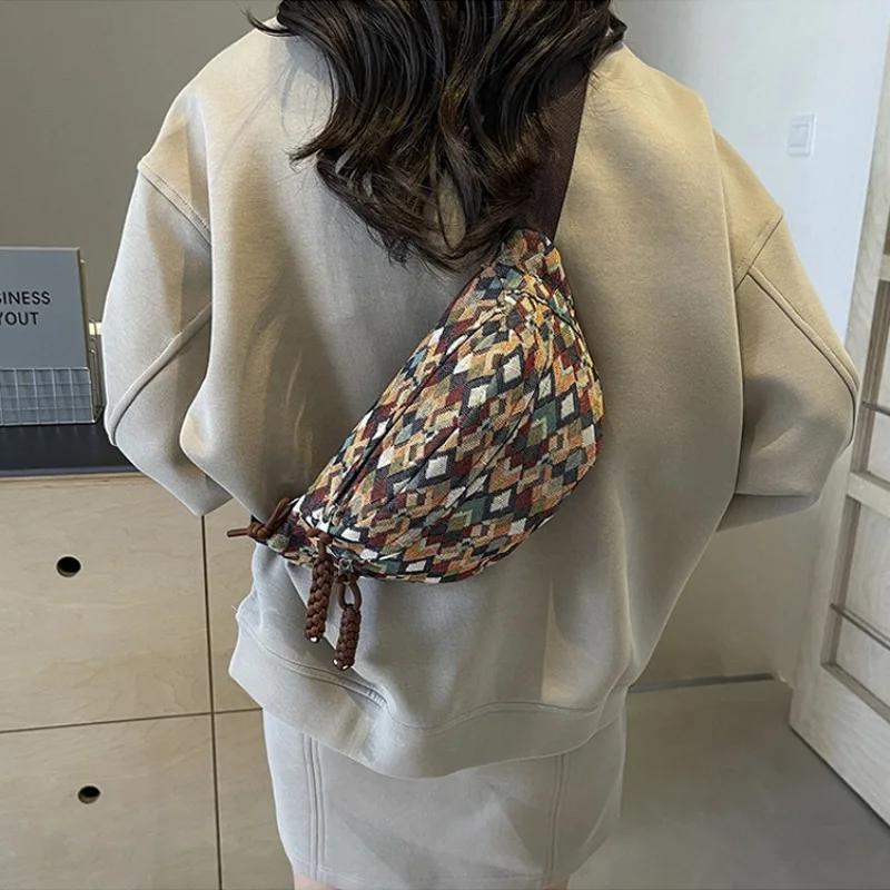 Bohemia Corduroy Belt Bags for Women Fashion Fanny Pack Female Banana Waist Bag Hip Purse Shoulder Crossbody Chest Bag Pocket