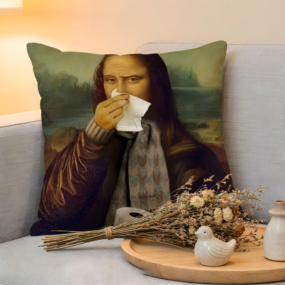 Cushion Cover Linen SkinFriendly Soft Decorative Case For Sofa Home Decor Mona Lisa Wearing Pearls Girl Pillow cover