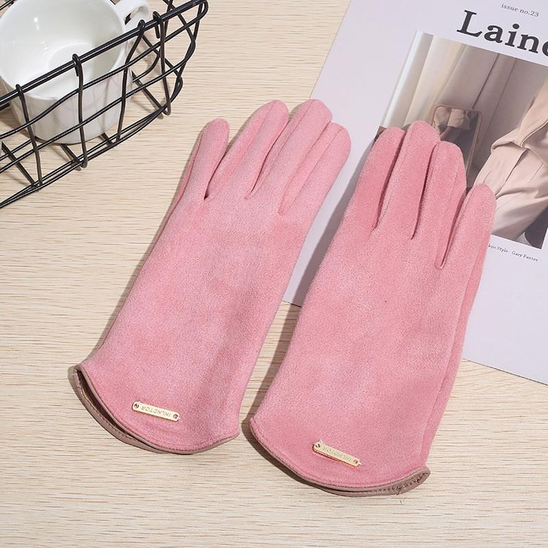 Warm Fleece Lined Winter Gloves Women - Suede Touchscreen Cycling Solid Color