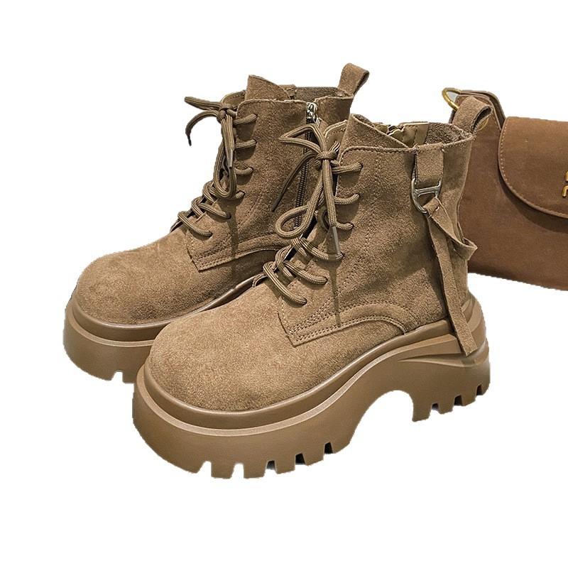 British style platform Martin boots women's 2025 new autumn and winter versatile heightening short boots retro locomotive rhubarb boots