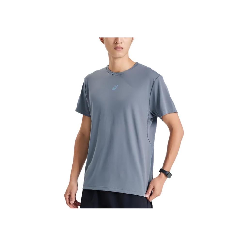 Asics Breathable Comfortable Moisture-Wicking Solid Color Small Logo Short Sleeve T-Shirt Men Tops Dark-Gray 2031E450-020