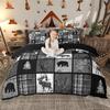 Homewish Deer Bear Plaid Duvet Cover Set 2Pcs/3Pcs Rustic Farmhouse Lodge Cabin Bedding Set Hunting Moose Bed Set
