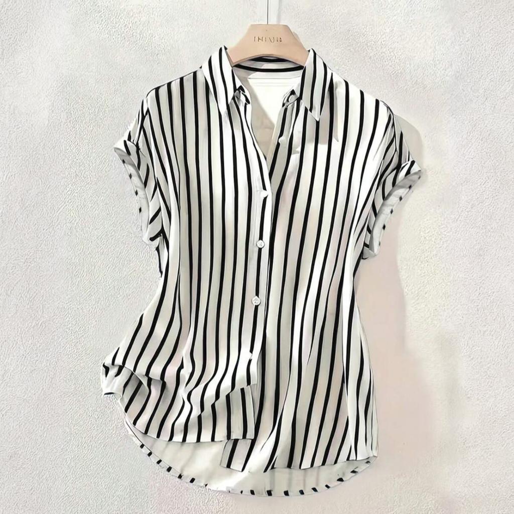 Womens Spring Tops Summer Shirts for Women Button Down Blouse Short Sleeve Striped Womens Summer Tops Dressy Casual