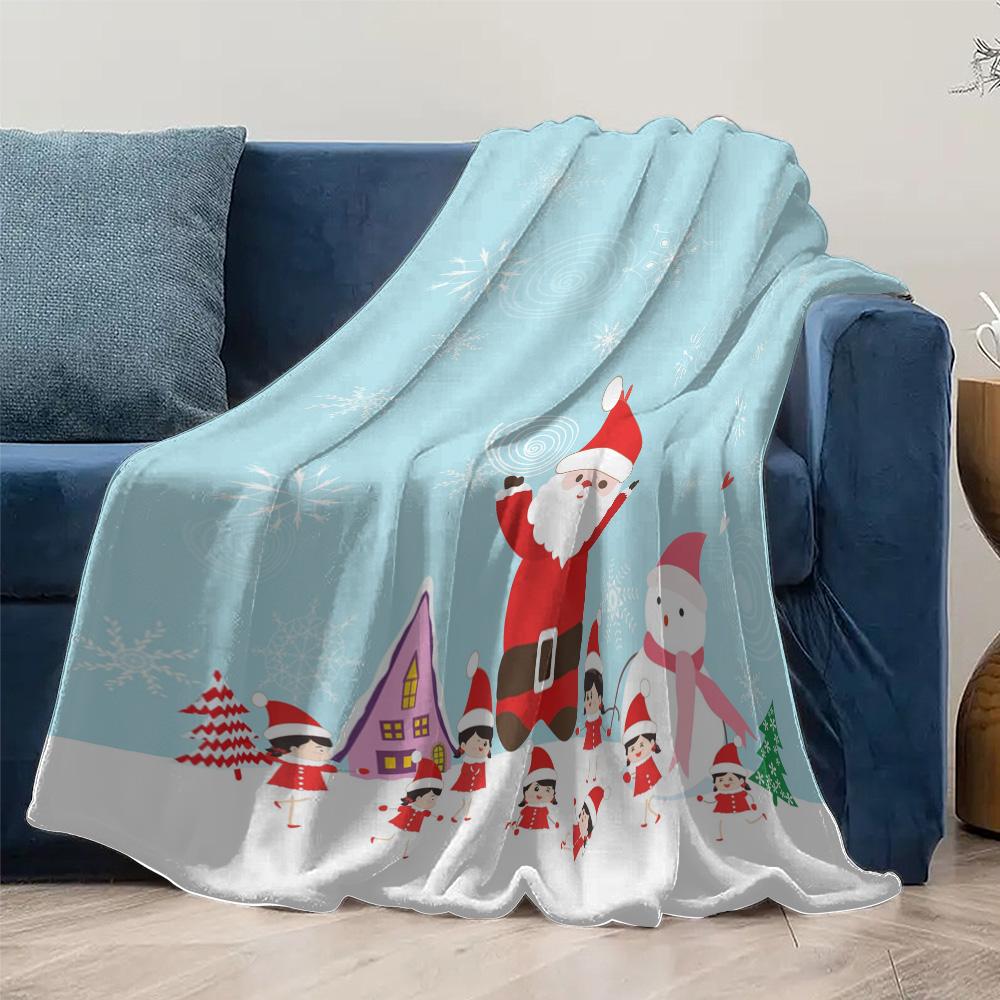 Christmas Blanket Flannel Throw Soft Cozy Warm Holiday Festive Decor Gift Santa Claus Snowman Family Winter Home Bedding