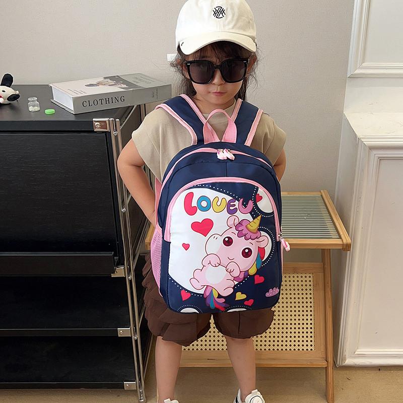 Cute Cartoon Unicorn Print Kids Backpack Large Capacity Breathable Nylon Schoolbag