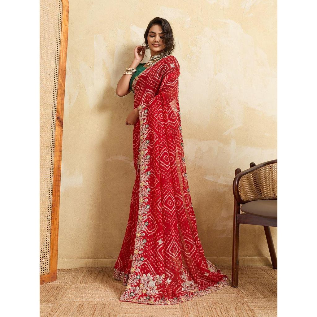 Wedding Wear Bandhej Georgette Saree Collection