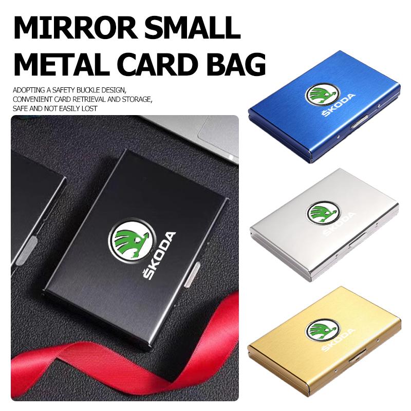 For Skoda Car Metal Thin Slim Credit Card Holder RFID Blocking Wallet Case Fabia Kamiq Superb Scala Enyaq-iV MK3 VisionS Yeti kyvc74