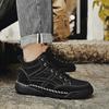Fashion New 2024 Stylish Men Handmade Casual  Leather Basic Boots Outdoor Antiskid Flat Design Hiking Sneakers Comfy Lace-Up Ankle Boots
