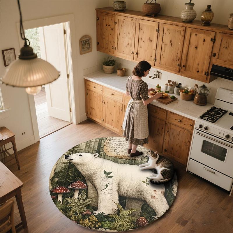Vintage Mushroom Animals,Round Area Rug,Carpet Rug for Living Room Bedroom Sofa Playroom Decor,Non-slip Floor Mat