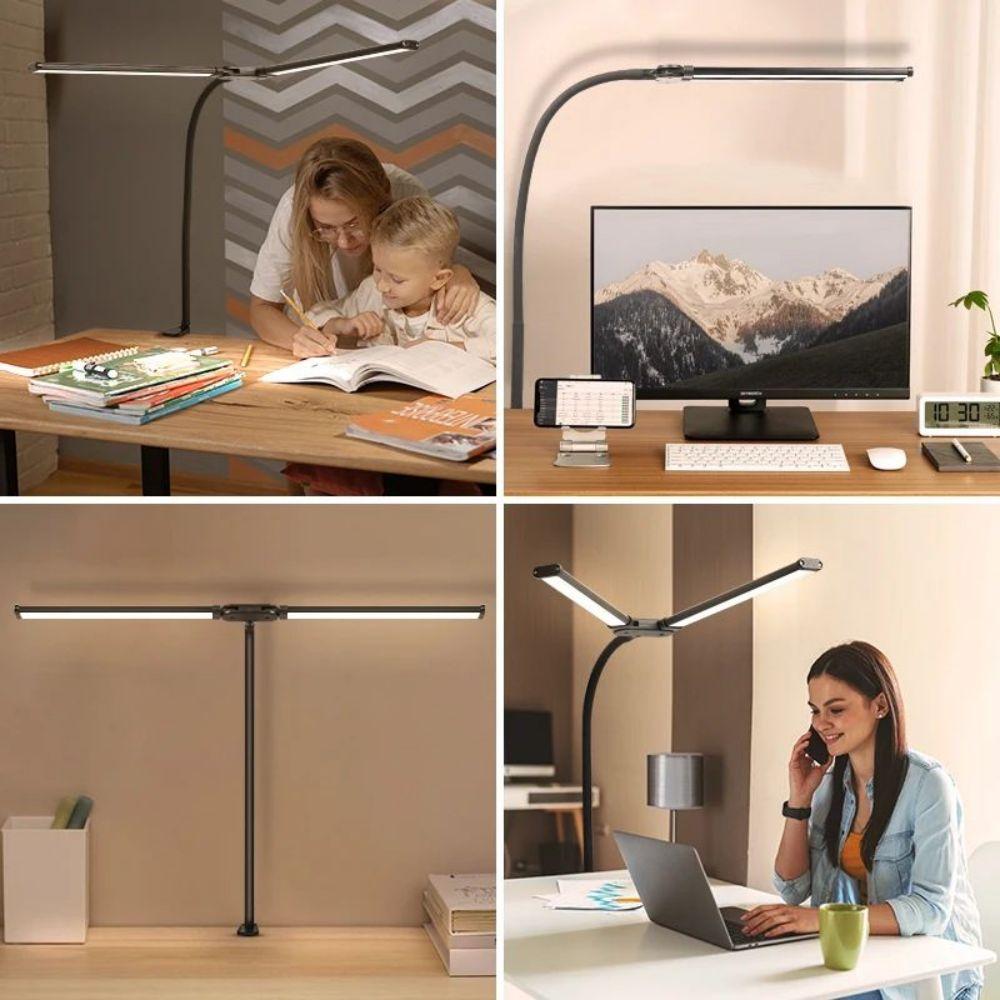 Double/Single Head LED Desk Lamp Dimmable Clip On USB Reading Table Light 3 Lighting Modes Flexible Study Table Lamp