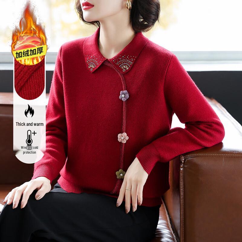 

Элегантный женский зимний вязаный свитер средней длины с вышивкой и бархатной подкладкой L