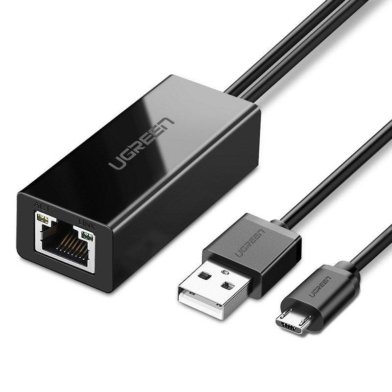 Ethernet Adapter for Chromecast by Ugreen, Micro USB/USB-A, 100Mbps, 1m, Black