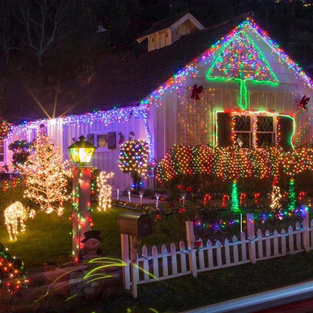 Multicolor Super-Long 2-Pack Each 85FT Solar String Lights Outdoor, Waterproof Green Wire 8 Lighting Modes 480 LED Solar Christmas Lights for Garden