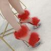 Model High Heels Stiletto Sexy Black Waterproof Table  High Super High Heel Fluffy Sandals Women's Summer