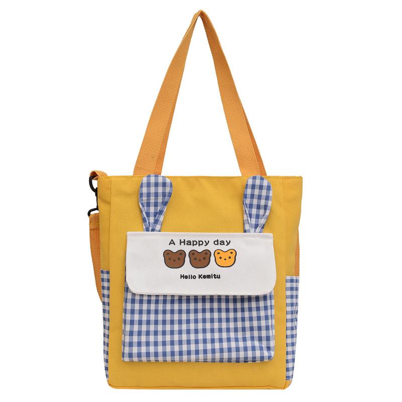 Student Tote Bag Storage Bag New Shoulder Bag Fashion Plaid Contrasting Messenger Bag