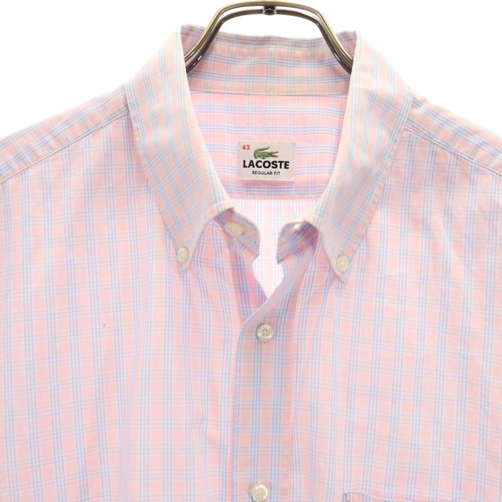 Lacoste Check Pattern Short Sleeve Button Down Shirt 43 Pink Men's Used