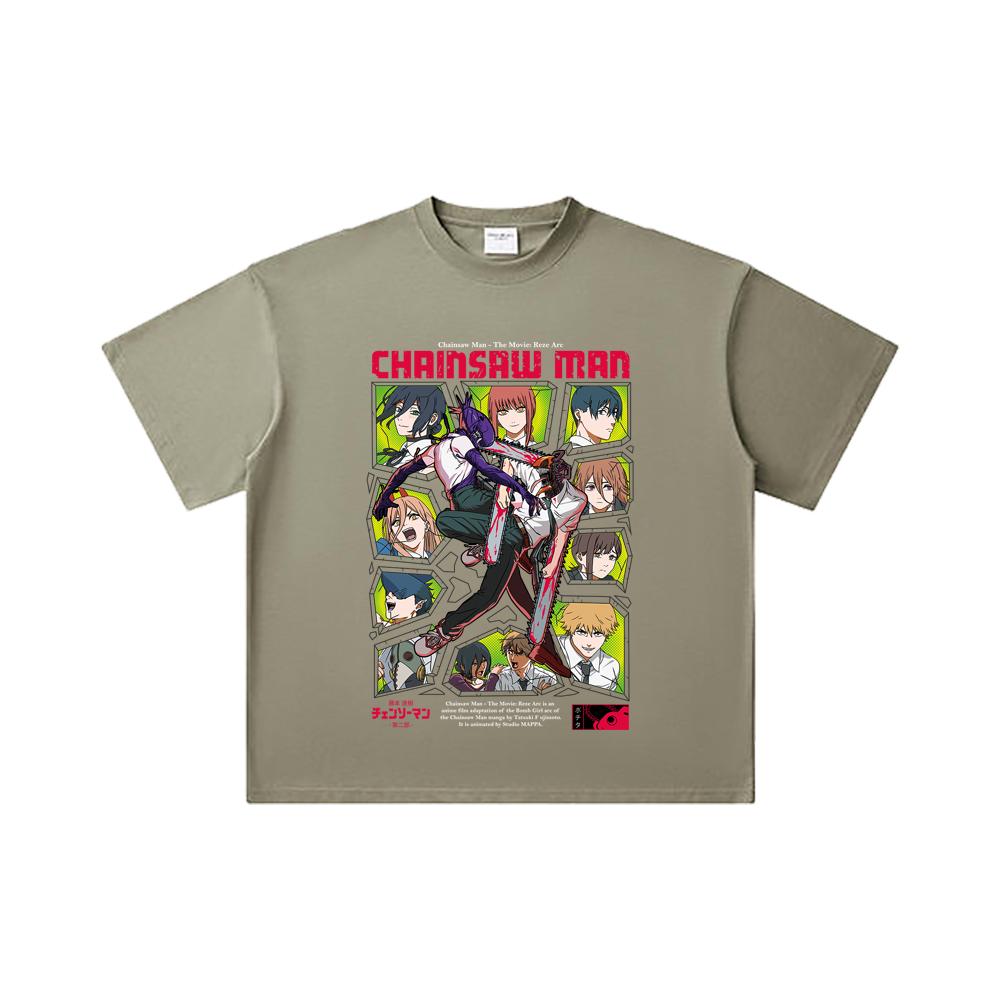 260 GSM Double Yarn 32 Count 100% Cotton Chainsaw Man V17 Reze Arc Print Unisex Heavy Cotton T Shirt