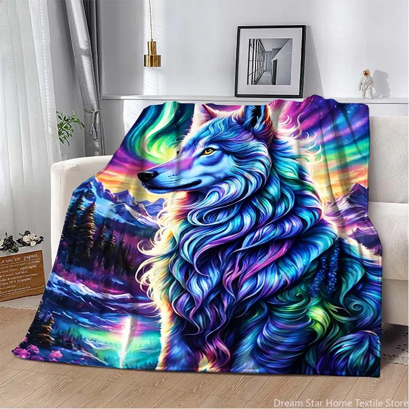 3D Animal Wolf Cute Cartoon Flannel Blanket Fluffy Children and Adults Sofa Plush Bedspread Throw Lunch Blanket for Sofa Bed